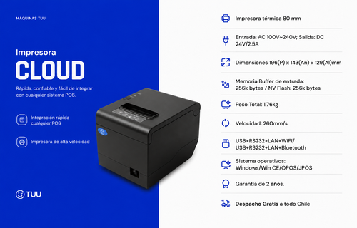 Impresora Térmica TUU Cloud 80mm para Boletas y Comandas | Haulmer